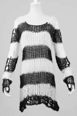 Punk Rave Damage Striped Sweater [Black/White] -Creepsville Horror Shop 032