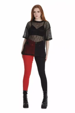 Mismatched Split Leg Pants [RED/BLACK] -Creepsville Horror Shop 1659026467TR31155BLKRED 2