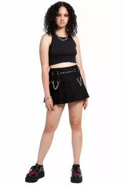 Tripp Studded Chain Skirt [Black] -Creepsville Horror Shop AF2814 BLK FL