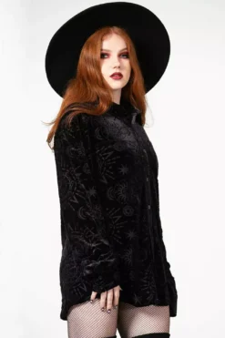 Alchemight Burnout Button-Up Shirt [UNISEX] -Creepsville Horror Shop ALCHEMIGHT BURNOUT BUTTON UP SHIRT W D x1600copy