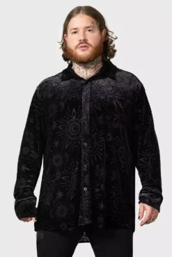 Alchemight Burnout Button-Up Shirt [UNISEX] -Creepsville Horror Shop ALT ALCHEMIGHT BURNOUT BUTTON UP SHI