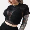 Spiderweb Mesh Short Sleeve Crop Top -Creepsville Horror Shop Alt Crop Top