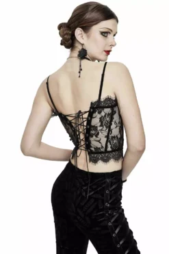 Lore Lace Crop Top -Creepsville Horror Shop Black Floral Top