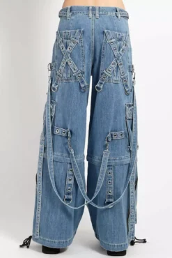 Tripp NYC Denim X Strap Pants [Light Blue] -Creepsville Horror Shop Denim Tripp Pants