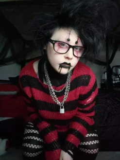 Red/Black Striped Distressed Sweater -Creepsville Horror Shop EC650D65 F408 425D A370 1E570F34F811