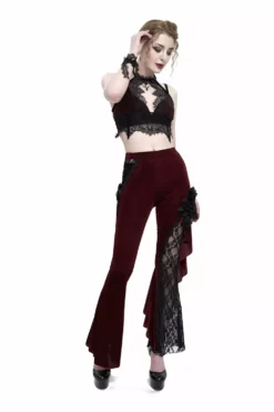 Red Wine Velvet Bell Bottoms -Creepsville Horror Shop EPT01102 5
