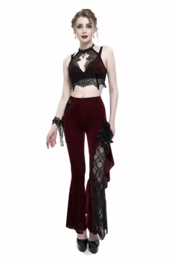Red Wine Velvet Bell Bottoms -Creepsville Horror Shop EPT01102 7