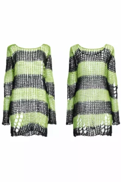Bleed Green Striped Sweater [BLACK/GREEN] -Creepsville Horror Shop Emo Top for women