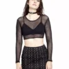 Tripp NYC Long Sleeve Crop Fishnet Top -Creepsville Horror Shop FN4617 BLK F