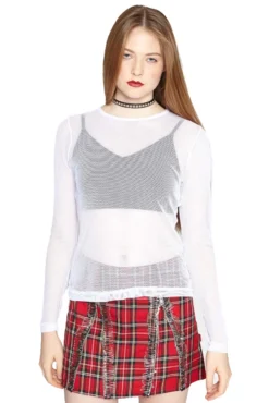 Tripp NYC Ladies Long Sleeve Fishnet Top [White]
