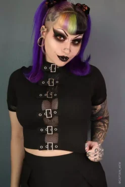 Winona Buckle Top -Creepsville Horror Shop Fishnet Crop Top