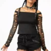 Glitched Fishnet Bardot Top 1 Glitched Fishnet Bardot Top -Creepsville Horror Shop GLITCHED FISHNET BARDOT TOP W B