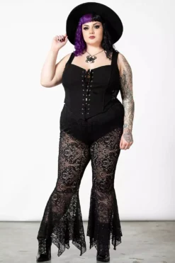 Spectral Lure Bell Bottoms -Creepsville Horror Shop GOTH SPECTURAL LURE LACE BOTTOMS PLUS