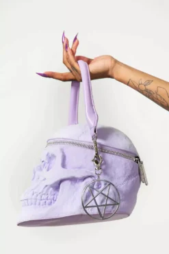 Grave Digger Skull Handbag [LILAC] -Creepsville Horror Shop GRAVE DIGGER HANDBAG LILAC W C x1600copy