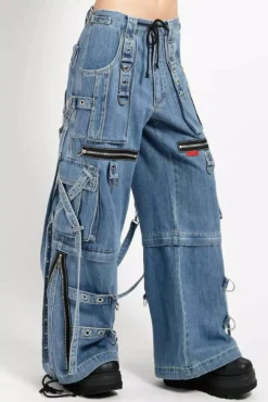 Tripp NYC Denim X Strap Pants [Light Blue] -Creepsville Horror Shop Goth Denim Jeans