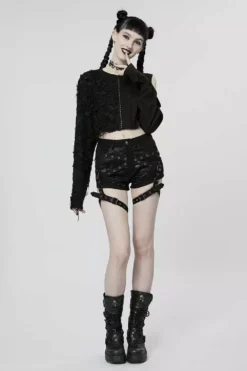 High-Waisted Garter Shorts 16 High-Waisted Garter Shorts -Creepsville Horror Shop Goth Distressed Shorts