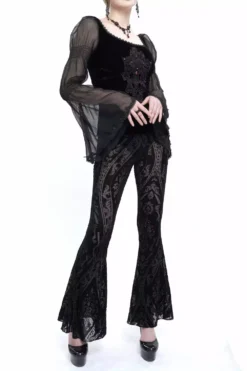 Painted Memories Mesh Pants 11 Painted Memories Mesh Pants -Creepsville Horror Shop Goth Floral Pants