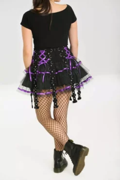 Chai Mini Skirt [BLACK/PURPLE] -Creepsville Horror Shop Goth Raver Skirt