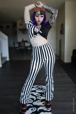 Beetle Flare Pants -Creepsville Horror Shop Goth Stripe Pants