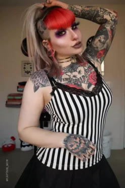 Lydia Lace Cami Top 12 Lydia Lace Cami Top -Creepsville Horror Shop Goth Striped Top