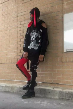 Tripp NYC Split Leg Bondage Pants [Black/Red] -Creepsville Horror Shop GrungeGoth