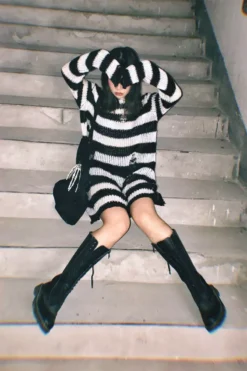 White/Black Striped Distressed Sweater -Creepsville Horror Shop H7421e6a4ae9f496294d6c84b624dc34dqcopy