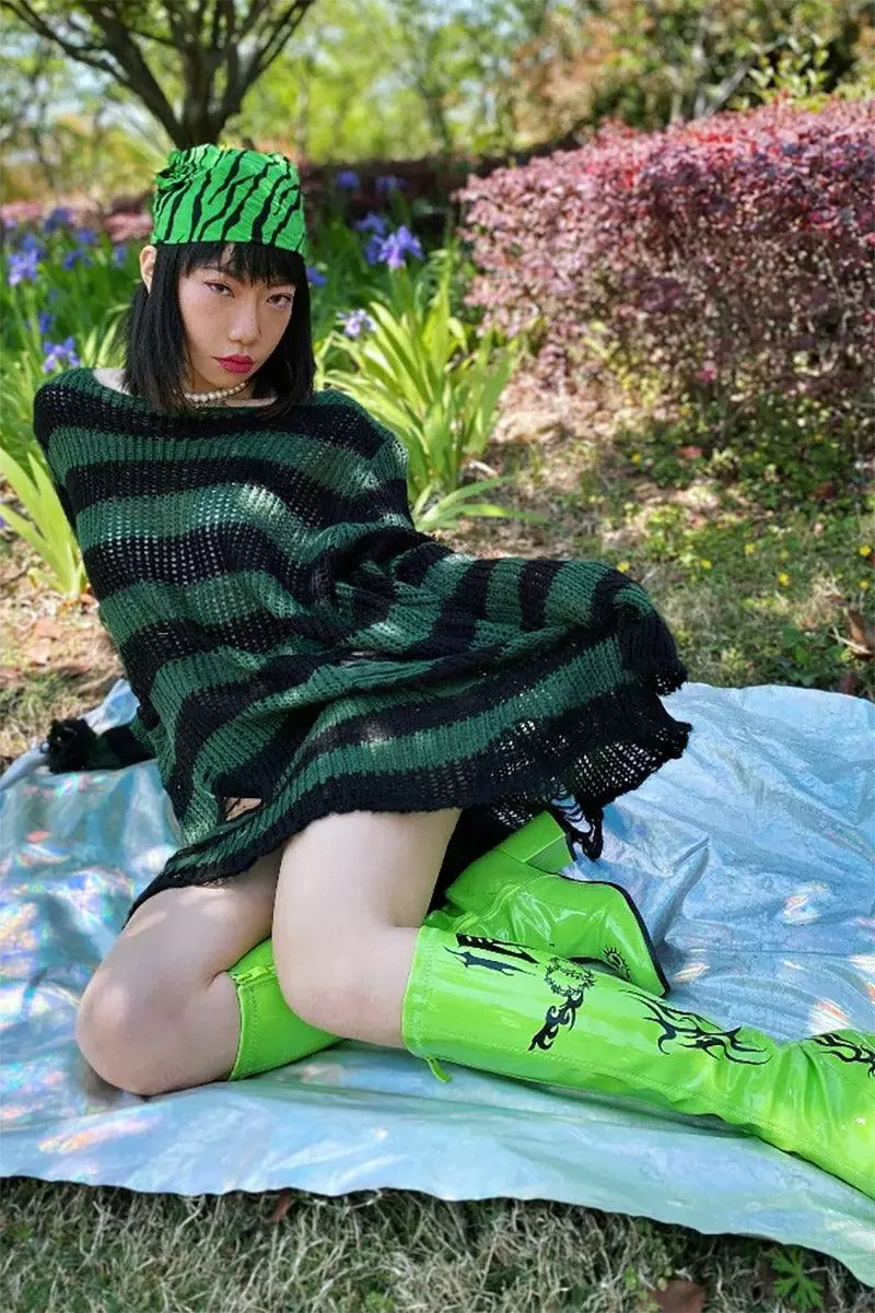 Dark Forest Green/Black Striped Distressed Sweater 5 Dark Forest Green/Black Striped Distressed Sweater - Image 3