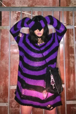 Purple/Black Striped Distressed Sweater -Creepsville Horror Shop H8a50300ae4ed43cea2bbd88fdf06c77efcopy
