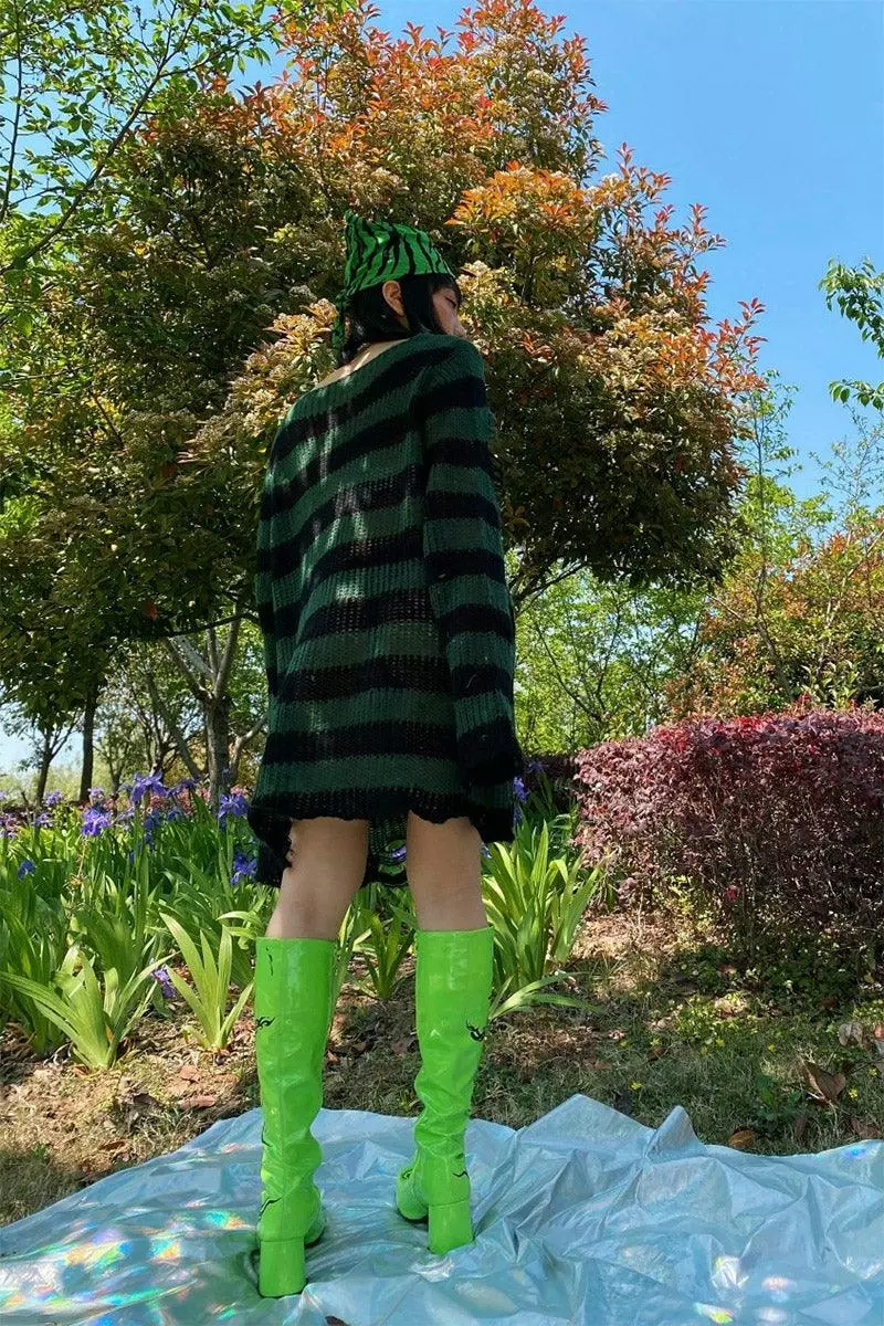 Dark Forest Green/Black Striped Distressed Sweater 7 Dark Forest Green/Black Striped Distressed Sweater - Image 5