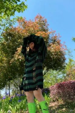 Dark Forest Green/Black Striped Distressed Sweater 10 Dark Forest Green/Black Striped Distressed Sweater -Creepsville Horror Shop Hc0946a8486fb43fab0702d93f37585daXcopy