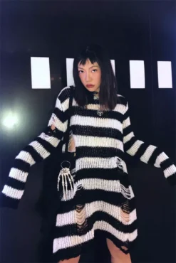 White/Black Striped Distressed Sweater -Creepsville Horror Shop Hdddac7aadc404dc1b5222d93f78b9ec5Pcopy