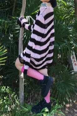 Pastel Pink/Black Striped Distressed Sweater -Creepsville Horror Shop Hee73a840ea9141fcac9bb979832bfa4dpcopy