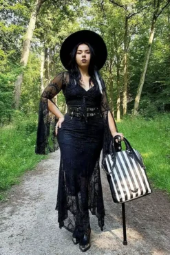 Rosa Lace Maxi Skirt -Creepsville Horror Shop Highwaisted Goth Maxi Lace Skirt