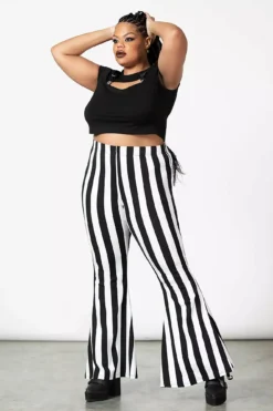 Inferno Room Flares [WHITE STRIPE] -Creepsville Horror Shop INFERNO ROOM emo FLARES WHITE PLUS W