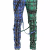 Tripp Split Leg Bondage Pants [Blue/Green Plaid] -Creepsville Horror Shop IS103MP BLUGRNPLD F