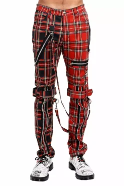Tripp Split Leg Bondage Pants [Red/Black Plaid]