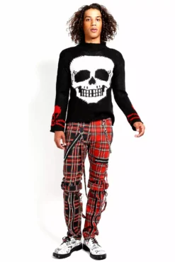Tripp Split Leg Bondage Pants [Red/Black Plaid] -Creepsville Horror Shop IS103PA REDBLKPLD FL