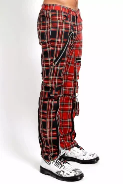 Tripp Split Leg Bondage Pants [Red/Black Plaid] -Creepsville Horror Shop IS103PA REDBLKPLD S