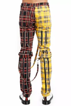 Tripp NYC Split Leg Bondage Pants [Black/Yellow Plaid] -Creepsville Horror Shop IS103PA YELBLKPLD B