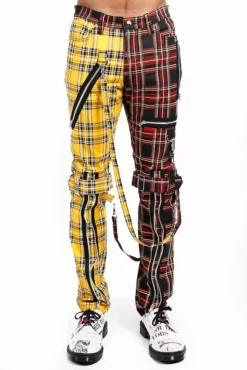 Tripp NYC Split Leg Bondage Pants [Black/Yellow Plaid]