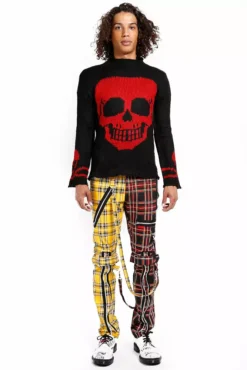 Tripp NYC Split Leg Bondage Pants [Black/Yellow Plaid] -Creepsville Horror Shop IS103PA YELBLKPLD FL 2