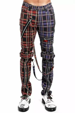 Tripp NYC Split Leg Bondage Pants [Black/Purple Plaid]