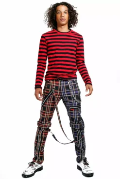 Tripp NYC Split Leg Bondage Pants [Black/Purple Plaid] -Creepsville Horror Shop IS103PA BLKPURPPLD FULL