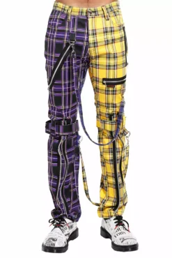 Tripp NYC Split Leg Bondage Pants [Purple/Yellow Plaid]