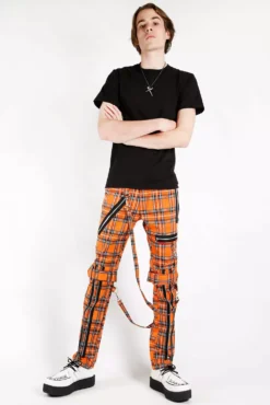Tripp Bondage Pants [Orange Plaid] -Creepsville Horror Shop IS267MP ORGPLD FL