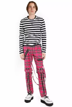 Tripp Bondage Pants [Pink Plaid] -Creepsville Horror Shop IS267MP PINKPLD FL