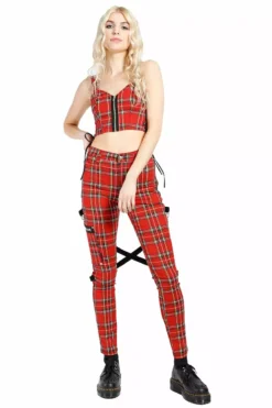 Tripp Ladies Chaos Bondage Pants [Red Plaid] -Creepsville Horror Shop IS4756P REDPLD FL 1