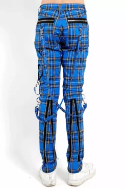 Tripp Punk Bondage Pants [Blue Plaid] -Creepsville Horror Shop IS674MP BLUEPLD B