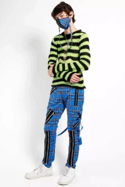 Tripp Punk Bondage Pants [Blue Plaid] -Creepsville Horror Shop IS674MP BLUEPLD FULL
