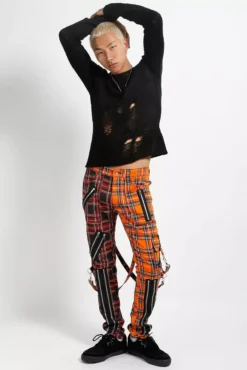 Tripp NYC Madness Pants [Black/Orange Plaid] -Creepsville Horror Shop IS675MP BLACKORANGEPLD FULL 1000